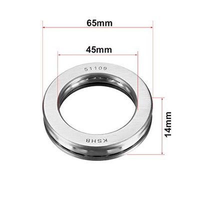 uxcell 51109 Thrust Ball Bearings 45mm x 65mm x 14mm Chrome Steel ABEC3 Single Row Roller 2pcs - size: 45mmx65mmx14mm