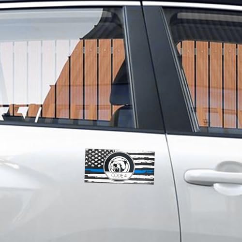 Thin Line Code 4 Car Sticker, 6PCS Waterproof Reflective American Flag Police Support Vehicle Window Bumper Decal, Auto Exterior Decoration, Universal for Truck SUV Sedan