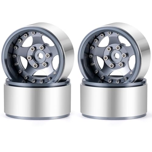 4PCS Aluminum 1.9" Beadlock Wheel Rims Upgrades for Axial SCX10 I II III TRX4 GEN7 GEN8 1/10 RC Crawler Truck Car (Titanium) - color: Titanium