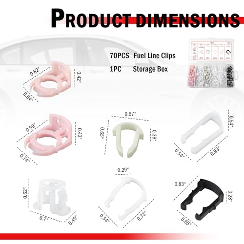 70PCS Fuel Line Clips Replacement Kit,7 Size Includes 5/16" & 3/8" Fuel Line Clamps OEM# 22717568/93740718,Brake Hose Clip Set as Car Accessories Compatible with Ford/Chrysler/GM