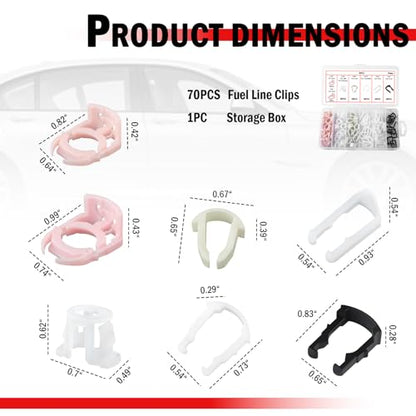 70PCS Fuel Line Clips Replacement Kit,7 Size Includes 5/16" & 3/8" Fuel Line Clamps OEM# 22717568/93740718,Brake Hose Clip Set as Car Accessories Compatible with Ford/Chrysler/GM