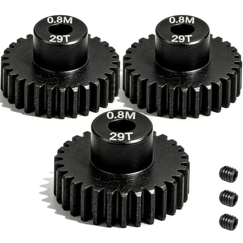3-Pack Steel Metal 0.8M 5mm Pinion Motor Gear Sets 29T Compatible with HPI Kyosho Losi Axial Tamiya 1/8 1/10 RC Car Monster Truck Buggy, 0.8 Module Gear for Traxxsa Arrma - style: 3Pcs 29T