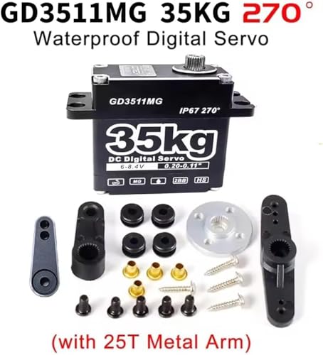 GOTECK 35KG Digital Servo,Large Torque 8.4V Full Metal Gear IP67 Waterproof Steering Servo with 25T Servo Horn for 1/8 1/10 1/12 RC Crawler Car,Robot,Boat,Truck Robot Parts (35KG(8.4V)-270°)