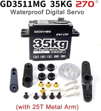 GOTECK 35KG Digital Servo,Large Torque 8.4V Full Metal Gear IP67 Waterproof Steering Servo with 25T Servo Horn for 1/8 1/10 1/12 RC Crawler Car,Robot,Boat,Truck Robot Parts (35KG(8.4V)-270°)