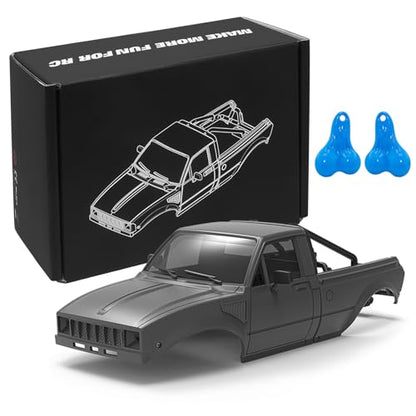 RC Pickup Body Shell with Bed Rack and Light kit & 2PCS Hanging Ball Nuts for 1/24 RC Crawler Axial SCX24 C10 Bronco Wrangler Base Camp 4Runner (Grey) - color: Grey