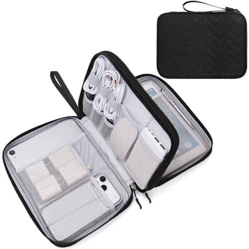 FYY Electronic Organizer, Extra Large Travel Cable Organizer Bag Pouch Portable Waterproof Double Layers All-in-One Storage Bag for iPad, Cable, Power Bank, Laptop Charger for Office, Black-Pattern - color: Black Quilted, size: Extra Large