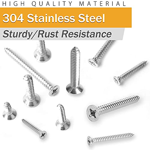 VIGRUE 450Pcs Stainless Steel Wood Screws Set #4#6#8#10#12 Phillips Flat Head Sheet Metal Screw Self Tapping Screws Assortment Kit, Length 1/4" to 2" - style: 450Pcs Pan Head #4#6#8#10#12