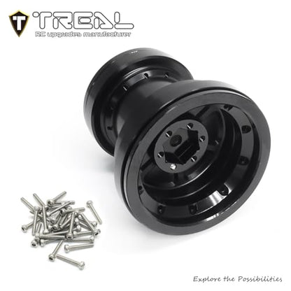 TREAL Aluminum 7075 Beadlock Wheels Set of 4 for 1/18 Mini LMT Monster Truck(Black-Black) - color: Black-Black