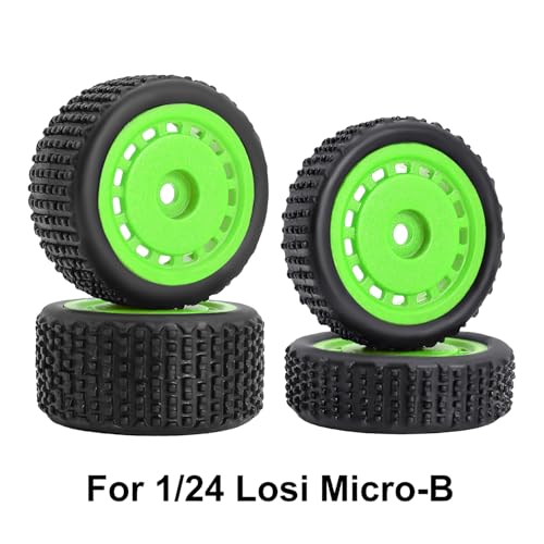 Pre-Mounted Pin Buggy Tires and Wheels Rims Hub Tires Set for 1/24 Losi Micro-B 1/28 Losi Micro-T Wltoys 244016 Upgrade Part (Green Micro-B) - color: Green Micro-b