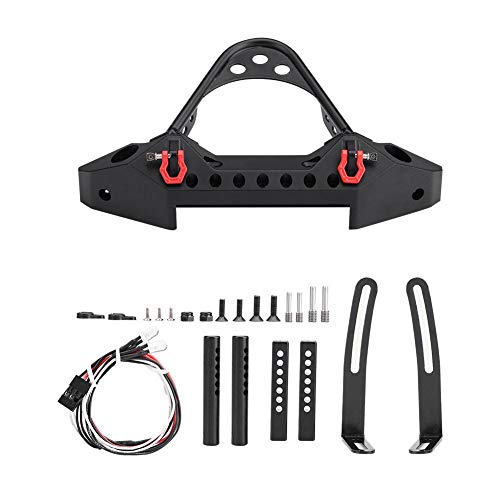 RC Front Bumper, Metal Rc Crawler Bumper with 2 LED Lights for SCX10 90046 / -4, 1/10 Scale Axial RC Crawler Car Retrofit and Upgrade Accessories