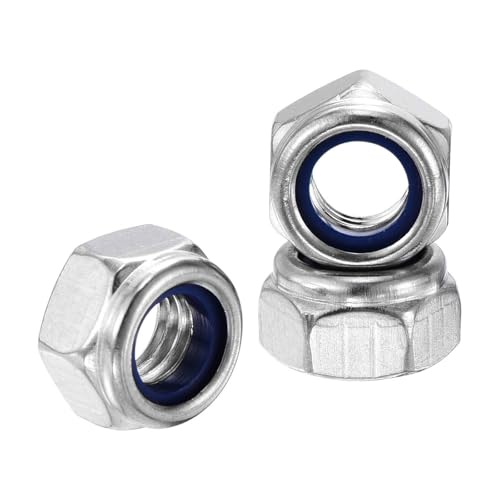 10Pcs Nylon Locking Hex Nuts - [M6-1], 304 Stainless Steel Hardware Nuts, Silver, for Automotive, Aerospace, Industrial Applications Use