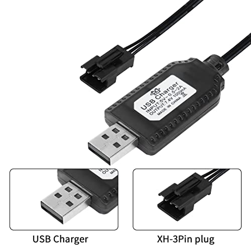 YACSEJAO 2 Pack 7.4V LiPo Battery USB Charger Cable with SM-3P Plug Connector for RC Model Vehicle Buggy Car Truck Boat