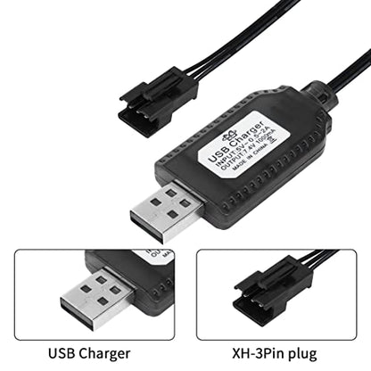 YACSEJAO 2 Pack 7.4V LiPo Battery USB Charger Cable with SM-3P Plug Connector for RC Model Vehicle Buggy Car Truck Boat