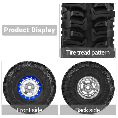 1.9" Alloy Wheels + Rubber Tires 4-Pack, Compatible with TRX4, SCX10, SCX10 III, 90046, D90 and Other Popular RC Crawler Models (blue-silver) - color: blue-silver