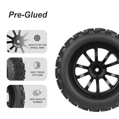 HobbyPark PreGlued Mounted 12mm Hex Hubs RC Truck Tires and Wheels 2.8 Tires with Foam Inserts for Traxxas Rustler Stampede Hoss 4x4 Redcat RC Monster Truck Set of 4 (128x67mm(HxW)) - size: 128x67mm(HxW)