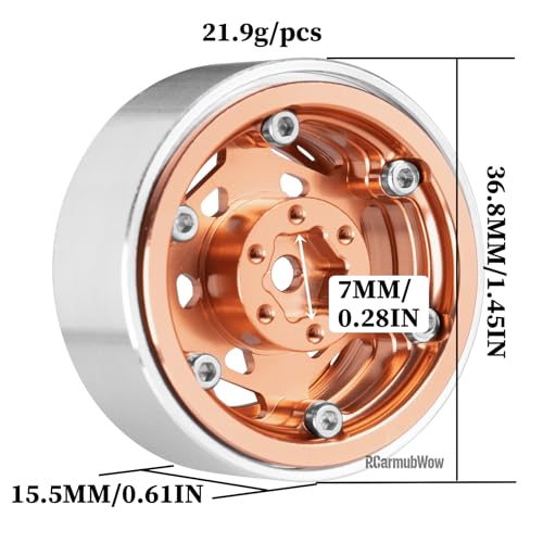 1.3 Inch RC Crawler Wheels Aluminum Alloy Rims Set Compatible with TRX4M Ascent-18 SCX24 FCX24 1/18 1/24 RC Car Upgrades,RCarmubWow 1.3 Beadlock Wheels,4pcs,Brown - color: Brown(4pcs)