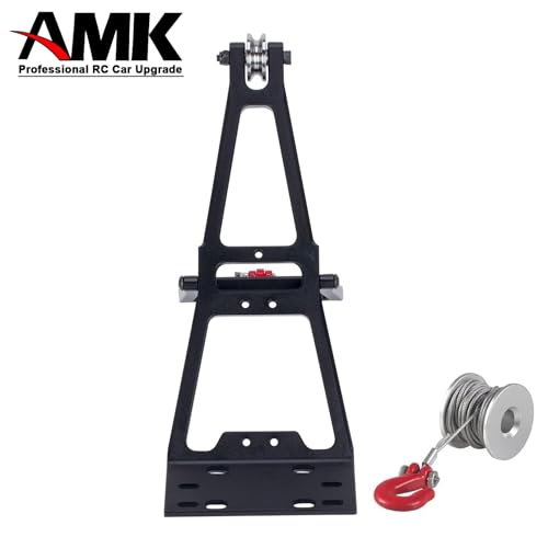 AMK Tow Truck Accessory Kit for 1/10 RC Crawler Chassis, Includes Crane Arm and Winch, Compatible with SCX10 TRX4 Capra LCG Chassis Upgrades - color: Black