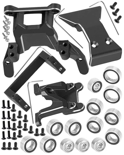 RC Aluminium Upgrades Part for L0S1 1/24 1/28 Micro-B(LOS00007)/Micro-T(LOS-1392) 2S 2WD,Front Bumper/Rear Wing Mount/Front Bulkhead Skid Plate/Servo Mount/Bearings Kit,Black - color: Black-(upgrades Part）