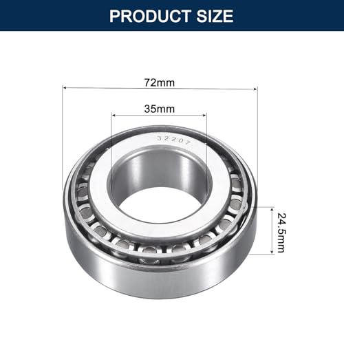 2 Pack 32207 Tapered Roller Bearing Cone and Cup Set | 35mm Bore 72mm OD 24.5mm Cup Width, Chrome Steel Taper Bearings Set, ABEC-3 - size: 32207