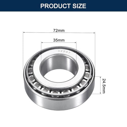 2 Pack 32207 Tapered Roller Bearing Cone and Cup Set | 35mm Bore 72mm OD 24.5mm Cup Width, Chrome Steel Taper Bearings Set, ABEC-3 - size: 32207