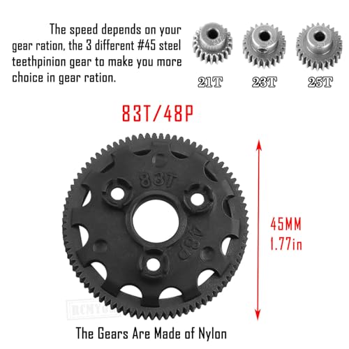 83T Spur Gear(48-Pitch) Transmission Gears Spur Gear with 21T/23T/25T Pinions Gear Upgrades Part for 1/10 Slash/Rustler/Stampede/Bandit 2wd VXL,Titanium - color: Titanium - (83t)