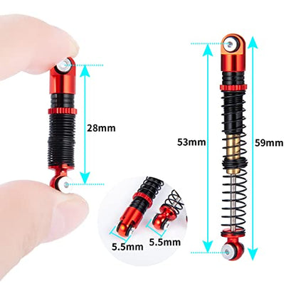 MOHERO Adjustable RC Shocks Absorber Damper 53mm Aluminum 4Pcs for 1/24 Axial SCX24 RC Crawler Car Upgrade Parts (Red) - color: Red