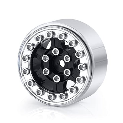 4PCS 1.0 Wheel Rims RC Metal Beadlock Wheels Rims, Black+Silver | For All 1/24 Scale Axial SCX24, RC Crawler Car, Upgrade Parts - color: Black+silver