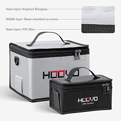 HOOVO Lipo Bag Fireproof Explosionproof Lipo Battery Safe Bag | LiPo Guard Safe Bag for Lipo Battery Storage and Charging with Double Zipper