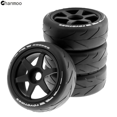 1/8 RC On Road Tires And Hard Plastic Drift Wheels 17mm Hex Rally Racing Tyres For 1:8 Scale Touring Street Car Tamiya HPI WR8 HSP Hobao ARRMA Redcat Losi Kyosho VRX W10 4PCS (Blue) - color: Blue
