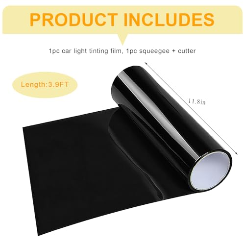 Car Headlight Vinyl Film, 48"×11.8" Self-Adhesive Car Headlight Tint Sticker with Squeegee & Cutter, Waterproof Wrap Film Roll for Vehicle Headlights Taillights Fog Lights (Drak Black) - color: Drak Black