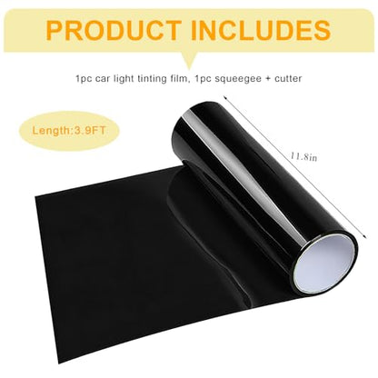 Car Headlight Vinyl Film, 48"×11.8" Self-Adhesive Car Headlight Tint Sticker with Squeegee & Cutter, Waterproof Wrap Film Roll for Vehicle Headlights Taillights Fog Lights (Drak Black) - color: Drak Black