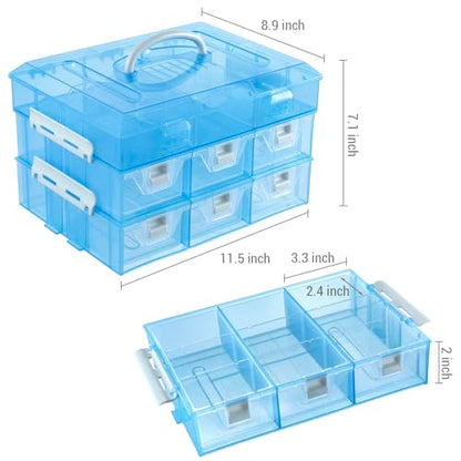 MyGift 11 Inch Sky Blue Transparent Arts and Crafts Sewing Supplies Storage Organizer Case with White Accents, 24 Customizable Compartments, 6 Drawers Removable Dividers - color: Aqua Blue