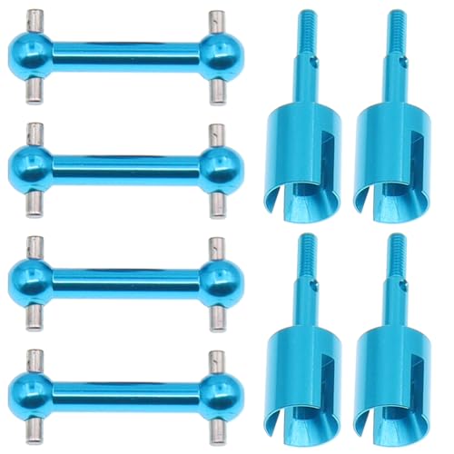 4Pcs Treehobby Aluminum Alloy Drive Shaft Dog Bone Dogbone & Wheel Stub Axle Cup Compatible with Tamiya TT01 TT02 1/10 RC Car Upgrades Parts(Blue)