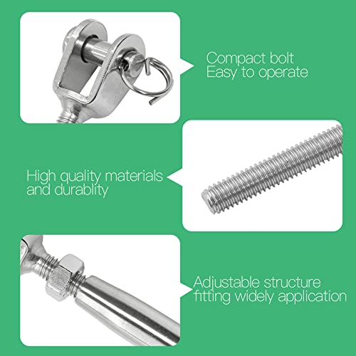 5PCS M6 Jaw and Jaw Turnbuckle, Stainless Steel Turnbuckle Heavy Duty Turn Buckle, 3050lbs Working Load Limit, Durable for Wire Rope Cable - style: Jaw & Jaw-M-6