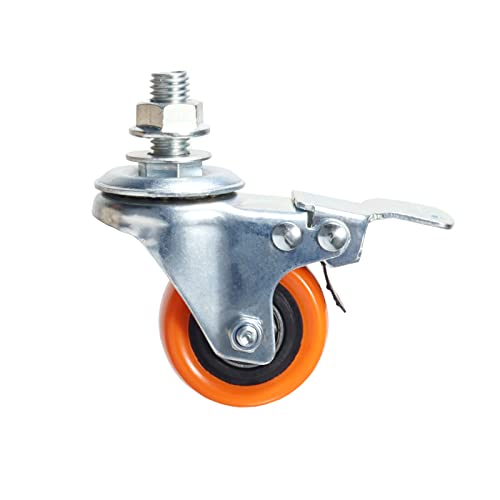 Heavy Duty Swivel Wheels, 3 Inch Yellow PVC Casters with Metric Stem M12-1.75x25mm Double Brakes Castors Safety Wheels up to 1200 Lbs/Set for Industry and Furniture Set of 4 - style: 2 Inch with brake