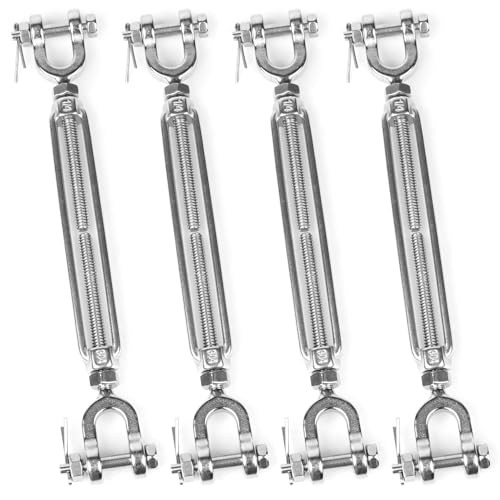 4 PCS M6 Turnbuckle 1/4" 304 Stainless Steel Jaw and Jaw Turnbuckle Tensioner, Heavy Duty Cable Tensioner, 1140 LBS Working Load Limit, Adjustable Turnbuckles for Cables Wire, Clotheslines, Shade Sail - size: 1/4"-4 Pack