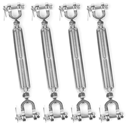 4 PCS M6 Turnbuckle 1/4" 304 Stainless Steel Jaw and Jaw Turnbuckle Tensioner, Heavy Duty Cable Tensioner, 1140 LBS Working Load Limit, Adjustable Turnbuckles for Cables Wire, Clotheslines, Shade Sail - size: 1/4"-4 Pack