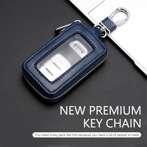1 PC Car Key Chain Bag, Metal Hanging Buckle Key Bag, Car Remote Control Bag, Universal for Most Cars (Royal Blue)