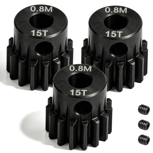3-Pack Steel Metal 0.8M 5mm Pinion Motor Gear Sets 15T Compatible with HPI Kyosho Losi Axial Tamiya 1/8 1/10 RC Car Monster Truck Buggy, 0.8 Module Gear for Traxxsa Arrma - style: 3Pcs 15T