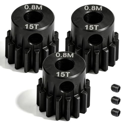 3-Pack Steel Metal 0.8M 5mm Pinion Motor Gear Sets 15T Compatible with HPI Kyosho Losi Axial Tamiya 1/8 1/10 RC Car Monster Truck Buggy, 0.8 Module Gear for Traxxsa Arrma - style: 3Pcs 15T