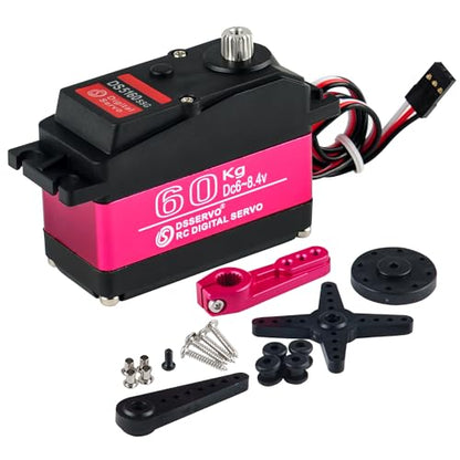 60KG Digital Servo Large Torque Steering Motor Stainless Steel Metal Gear RC Servo High Speed 0.13sec/60 Degree at 8.4V for Robotic & 1:5 RC Car (Control Angle 270 Degree) - style: 60KG - 270 Degree