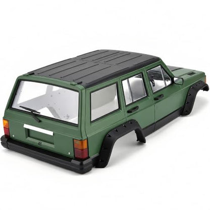 1/10 RC Crawler Hard Body Shell Kit, 313mm Cherokee Style, Army Green | Fits Axial SCX10, SCX10 II 90046/90047 & TRX4; hard plastic shell with interior, grille, flares, mirrors and hardware - color: Army Green