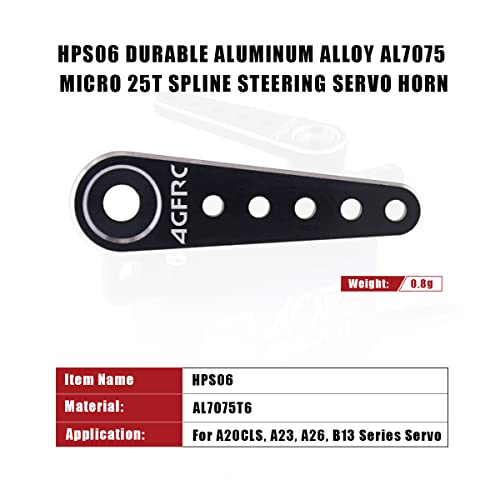 AGFRC 25T 0.71g CNC Metal Servo Horn for Micro RC (HPS06) | CNC Machined AL6061, Black, 25.33mm Length, Fits AGFRC A20/B13/A24/A27 Series Servos, For SCX24 & Mini RC