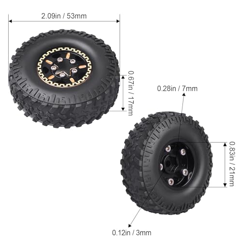 HobbyPark Brass 1.0 Beadlock Wheels and Tires for TRX4M Upgrades Axial SCX24 1/24 RC Crawler Replacement Parts, Set of 4 (Type E) - style: Type E