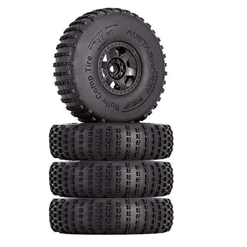 4PCS 2.2 inch Beadlock Plastic Wheel Rims 142mm Rubber Tyre Tires Set 12mm Hex Compatible with 1/10 RC Rock Buggy Crawler Car Axial SCX10 TRX4 Wraith 90018 RR10 Bomber (Black) - color: Black