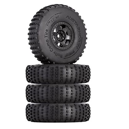 4PCS 2.2 inch Beadlock Plastic Wheel Rims 142mm Rubber Tyre Tires Set 12mm Hex Compatible with 1/10 RC Rock Buggy Crawler Car Axial SCX10 TRX4 Wraith 90018 RR10 Bomber (Black) - color: Black