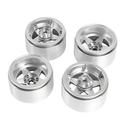 Aluminum 2.2" Beadlock Wheel Offset -10mm Metal Rims for SCX10 RR10 TRX4 VS4-10 Gen8 1/10 RC Crawler Car Upgrade Parts (5-Spoke, Silver) - color: 5-spoke, Silver