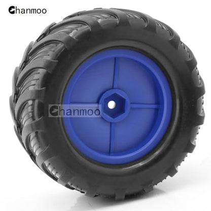 1/18 RC Monster Truck Tires and Hard Plastic Wheels Rims 12mm Hex 1/10 Rubber Buggy Off Road Tyres OD 100mm for 1/16 1/12 1/14 Scale Truck Car Traxxas E-REVO HSP HPI Tamiya Losi 4PCS (Bule) - color: Bule