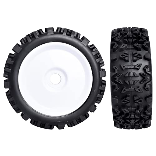 PreGlued 1/8 Buggy Tires 17mm Wheels Foam Inserts w/ 17mm Wheel Wrench for Arrma Typhon 3S 6S Losi HPI Redcat Racing Models, Set of 4 (White Rims) - color: White Rims