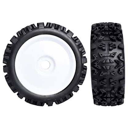 PreGlued 1/8 Buggy Tires 17mm Wheels Foam Inserts w/ 17mm Wheel Wrench for Arrma Typhon 3S 6S Losi HPI Redcat Racing Models, Set of 4 (White Rims) - color: White Rims